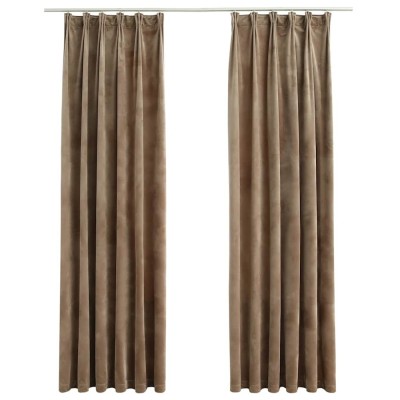 Draperii opace, 2 buc., bej, 140x225 cm, catifea, cu carlige foto