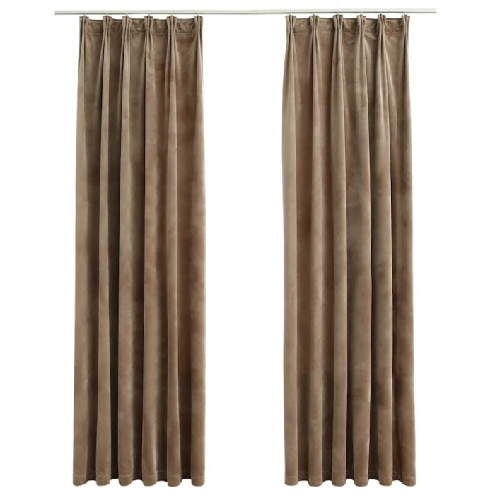 Draperii opace, 2 buc., bej, 140x225 cm, catifea, cu carlige