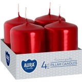 Set 4 Lumanari Decorative Cilindrice Rosu Metalizat AURA MagicHome 40x60mm