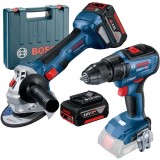 Bosch GWS 180-LI + GSR 18V-50 - Polizor unghiular cu 2 acumulatori Li-Ion 18 V 4 Ah 125 mm valiza plastic + Masina de gaurit si insurubat 50 Nm