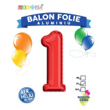 Balon, folie aluminiu, rosu, cifra 1, 81 cm, China