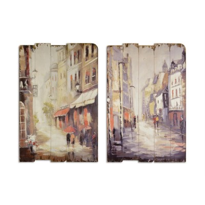 Set doua picturi vintage cu o strada noaptea SK-61 foto