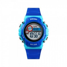 Ceas de copii sport SKMEI 1477 waterproof 5ATM dual time cu alarma, data si iluminare cadran, albastru foto