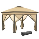Outsunny Foișor Pliabil cu Plasă de T&acirc;nțari, Baldachin Dublu, &Icirc;nălțime Reglabilă și Geantă de Transport, 330x330x288 cm, Bej | Aosom Romania