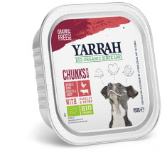 Hrana umeda bio pentru caini, bucati de carne de vita si pui, 150g Yarrah