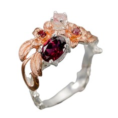 Inel bijuterie din argint 925 cu rodolit si turmalina