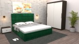 Dormitor Regal cu Pat Tapitat Verde Stofa cu dulap usi glisante Wenge fara oglinda si fara comoda Tv