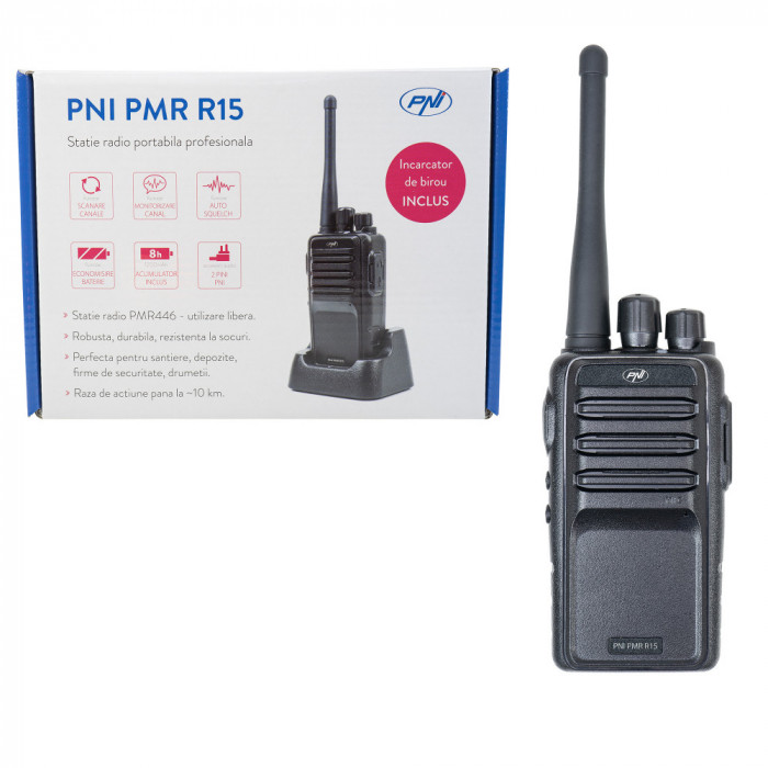Resigilat : Statie radio portabila profesionala PNI PMR R15 0.5W, 16 canale progra