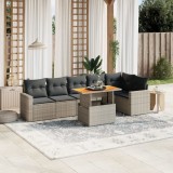 vidaXL Set canapele de grădină, 7 piese, cu perne, gri, poliratan