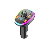 Modulator FM Auto cu Bluetooth 5.0, Handsfree, Incarcare rapida prin USB 3.1A, Lumina ambientala, Negru
