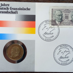 GERMANIA - FDC SI MONEDA - 2 MARK 1987, LIT J, 25 ANI PRIETENIE GERMANO-FRANCEZA