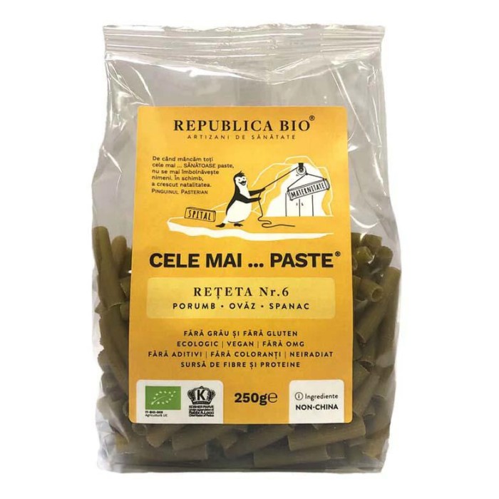 Paste Eco Fara Gluten din Porumb Ovaz Spanac Reteta nr. 6 250 grame Republica Bio