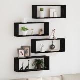 Set de 4 rafturi vidaXL - Stejar negru - 60x15x23 cm - Fabricat din lemn compus