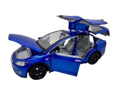 Macheta Tesla Model X albastru 1:22 replica metal cu radiocomanda, fum, lumini si usi functionale foto