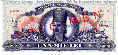 REPRODUCERE bancnota specimen 1000 Lei 1948 Romania foto