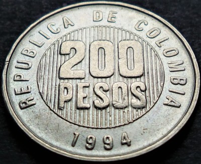 Moneda exotica 200 PESOS - COLUMBIA , anul 1994 *cod 2153 foto