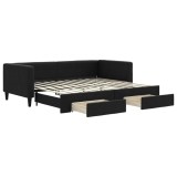 Cumpara ieftin Pat de zi cu extensie si sertare, negru, 90x200 cm, textil