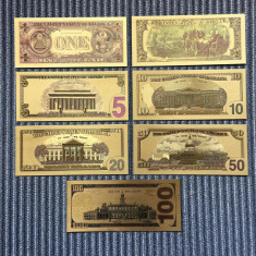 Set 1-100 dolari (7 buc.) - bancnote placate cu aur - UNC foto