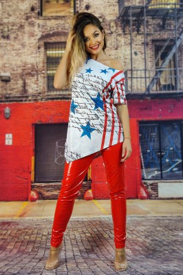P732-22 Tricou asimteric cu print USA foto