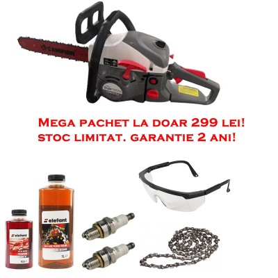 Pachet: Drujba 7.5CP Campion, 2 timpi, lama 40 cm + 1 ulei amestec 500 ml, 1 ulei de lant 1 l, 1 pereche ochelari, 2 bujii de rezerva + 1 lant de reze foto