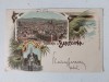 Carte postala veche, scrisa, citculata, anii 1890, REGUERDO DE BARCELONA, UNION POSTAL UNIVERSAL, design desen de artist grafic, Circulata, Printata