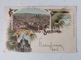 Carte postala veche, scrisa, citculata, anii 1890, REGUERDO DE BARCELONA, UNION POSTAL UNIVERSAL, design desen de artist grafic, Circulata, Printata