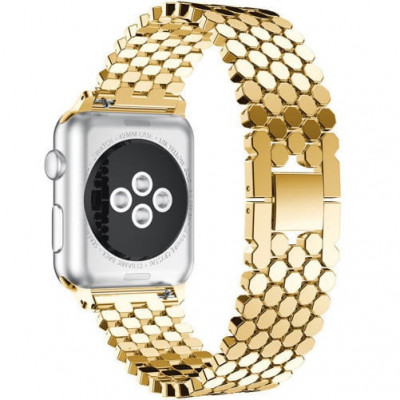 Curea iUni compatibila cu Apple Watch 1/2/3/4/5/6/7, 38mm, Jewelry, Otel Inoxidabil, Gold foto