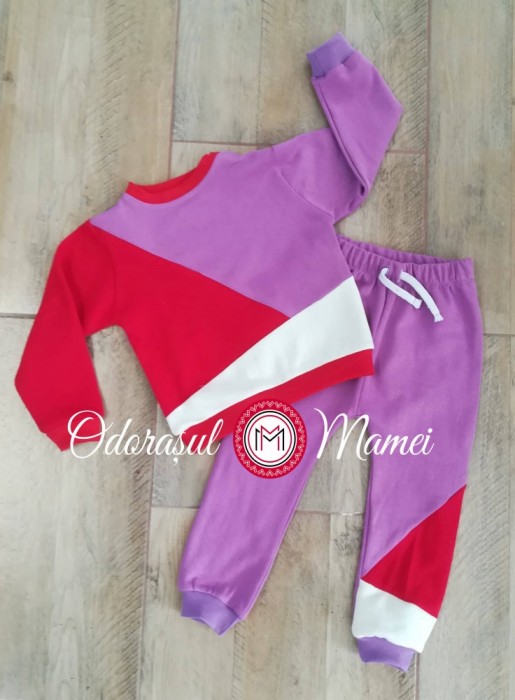 Trening 3 culori bumbac bebe – lila, rosu, alb Trening 3 culori bumbac bebe – lila, rosu, alb