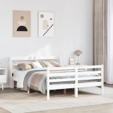 VidaXL Cadru de pat cu tăblie, alb, 120x190 cm, lemn masiv pin