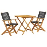 Cumpara ieftin Set mobilier bistro, 3 piese, negru, poliratan si lemn masiv