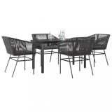 Cumpara ieftin Set de sufragerie de grădină 5 piese neagră Sticlă Poly Rattan