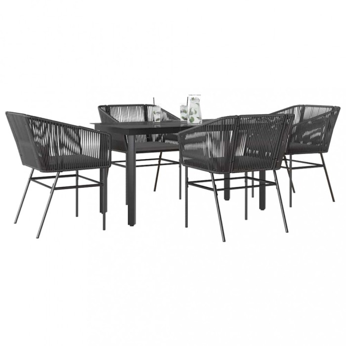 Gossi set de sufragerie de gradina 5 piese neagra sticla poly rattan