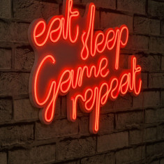 Decoratiune luminoasa LED, eat sleep game repeat, Benzi flexibile de neon, DC 12 V, Roșu