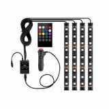 Set 4 benzi LED ambientale auto CD52, cu telecomanda, Universal