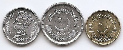 Pakistan Set 3 - 1, 2, 5, Rupees 2014/15 - B11, KM-67,68,75 UNC !!! foto
