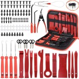 Cumpara ieftin Trusa demontare interior auto, 139 piese, radio, panou de bord, usi, clipsuri, husa de protectie inclusa, rosu
