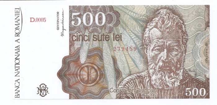 Romania 500 lei 1991 Ianuarie - Constantin Brancusi (279459) P-98a- UNC !!!