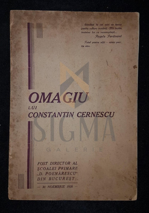 OMAGIU LUI CONSTANTIN CERNESCU, BUCURESTI, 1930