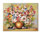 Tablou cu flori colorate pictat manual, Beatitudine, 50x40cm ulei pe panza, Constantin Feraru
