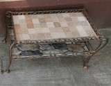 Veche masuta cafea fier forjat decor gradina, suport etajera ptr flori, diverse