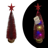 Bradut artificial de Craciun, ornament pentru masa, suport lemn, 32 cm, rosu, Idei