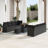 Set de Canapea pentru Grădină vidaXL cu 11 Piese cu Perne Negru Poliratan Acacia