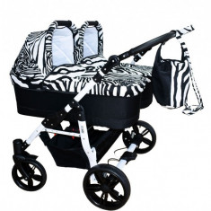 Carucior gemeni PJ Stroller 3 in 1 Zebra foto