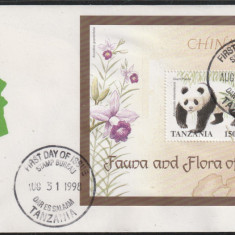 Tanzania 1998-FDC,Fauna si Flora in China,colita,ursulet Panda,Mi.Bl.403