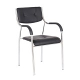 Scaun vizitator GN cu manere, cadru cromat, piele ecologica, 150 kg, negru