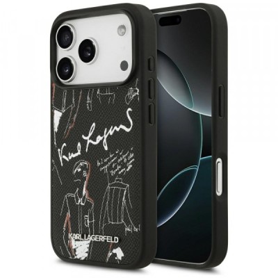 Husa pentru Apple iPhone 17 Pro, Karl Lagerfeld, Grained Pattern Logo, Neagra foto