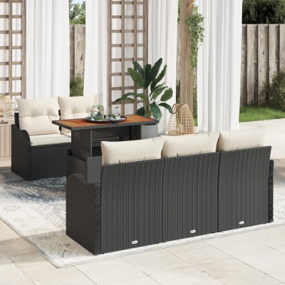 Set de sofa pentru gradina Gossi de 6 piese cu perne, negru ratan poly, sofa de 2 locuri Gossi cu spatiu de depozitare si perne, negru ratan poly foto