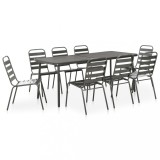 vidaXL Set mobilier de exterior, 9 piese, gri &icirc;nchis, oțel 46633
