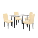 Set Masa si Scaune Leziter Karin 4 1 Negru-Bej - Mobila Bucatarie Modern