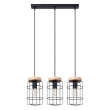 Lampă Suspendată Gotto Pădurea Neagră Oțel/Lemn 3 Becuri Coș Geometric Industrial De Interior
